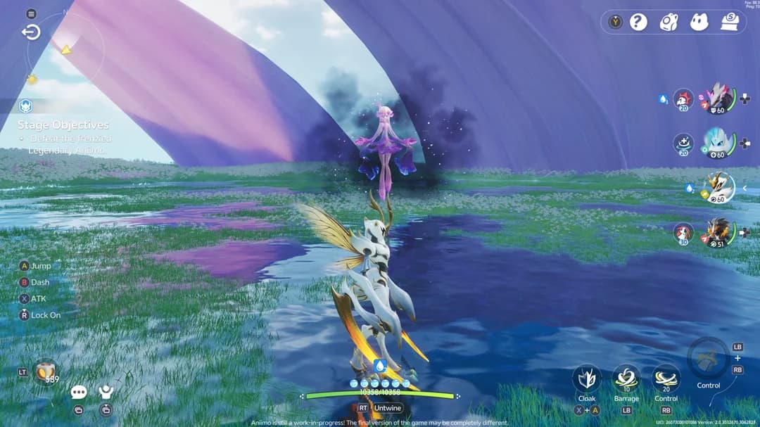 The boss encounter against Irisalis, with the stage objective to defeat the Frenzied Legendary Aniimo.