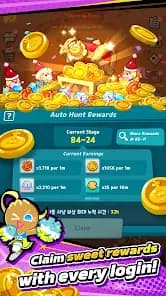 CookieRun: Crumble Auto Hunt rewards screen showing accumulated idle earnings and the daily login claim prompt