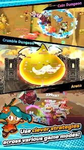 CookieRun: Crumble mode selection hub showing Coin Dungeon, Crumble Dungeon and Arena entrances
